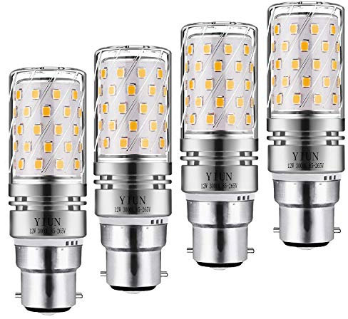 Yiun B22 Lampadine di Mais a LED 12W, Lampadine a Incandescenza da 100W Equivalenti, 3000K Bianco Caldo, Non Dimmerabile, 1200Lm, Piccola Vite Edison Lampadine Mais, 4-Pacco