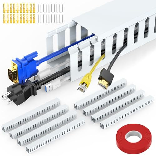 Cable Raceway Kit, Open Slot Cable Management Channel with Cover, On-Wall Cord Cover Wiring Raceway Duct to Hide Wall Mount TV Cables, Computer Cords, Wires from Shelf - 8x15.4in X 1.97in X 1.97in