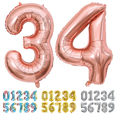 Ponmoo Luftballons Zahlen 34/43 Rosegold, Riesen Nummer 0 1 2 3 4 5 6 7 8 9 10-19 20-29 30-39 40 50 60 70 80 90 100, groß Folienballons für Hochzeit Jubiläum, Geburtstagsballons Party Dekoration