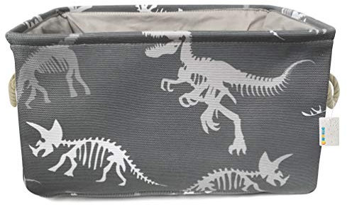 OYHOMO Groß Aufbewahrungskorb Faltbare Stoff Aufbewarungsbox Grau Dinosaurier Korb Regalkorb Kinderzimmer Dekobox mit Griff, Rechteckig