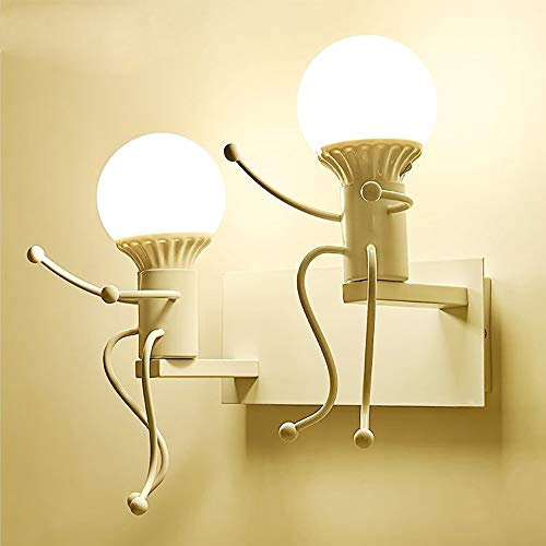 Double Head LED E27 for Kids Room Small Iron Man Wall Lamp Cartoon Creative Wall Lights Retro Iron Vintage Wall Lighting Modern Fixtures Bar Bedroom Restaurant Cafe Corridor Living Room Night Light