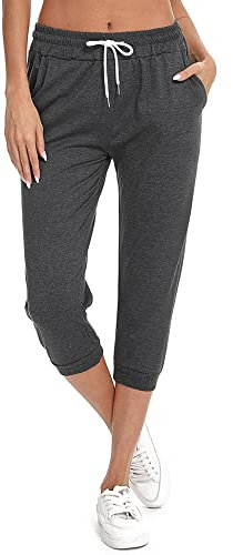 Sykooria Damen 3/4 Jogginghose Trainingshose High Waist Sporthose Yoga Hosen Freizeithose Sweathose Baumwolle für Laufen Yoga Fitness, Dunkelgrau S
