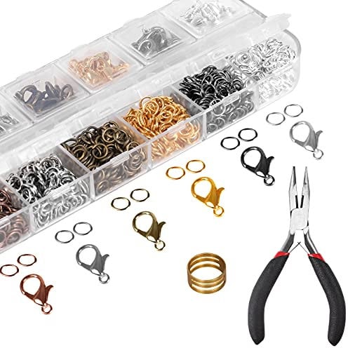 960 Stück Kettenverschluss für armbänder, Armbandverschluss, 120 Stück Karabinerverschlüsse mit 840 Stück Biegeringen für Schmuckhandwer DIY, mit Schmuckzange Osenöffner, Gold,Silber