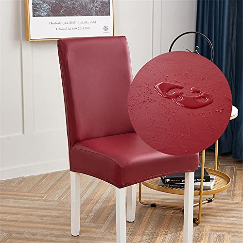 Stuhlhussen Stretch 4/6/2er Set, Chickw1 Universal Abnehmbare Waschbar Einfarbig Leder Stil Elastischer Stuhlbezug Für Hochzeit, Hotel, Partys Deko (rot,6 Stück)