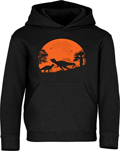 Baddery Kinder Pullover : Dino Dawn - Dinosaurier Kapuzenpullover für Jungen (Schwarz 164)