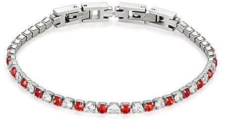 JewelryWe Tennisarmband Damen Armband mit Zirkonia: Rot/Silber Edelstahl Tennis Armband Verstellbar Armkette Armreif Fußkettchen mit abnehmbarem Verschluss Elegant Schmuck 2mm Breit 19cm Länge