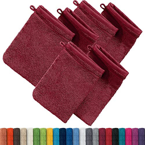Erwin Müller Waschhandschuh Heidelberg 6er- Pack, 100% Baumwolle weinrot Größe 15x21 cm- weiche Qualität, saugstark und strapazierfähig - praktisch durch Schlaufe (weitere Farben)