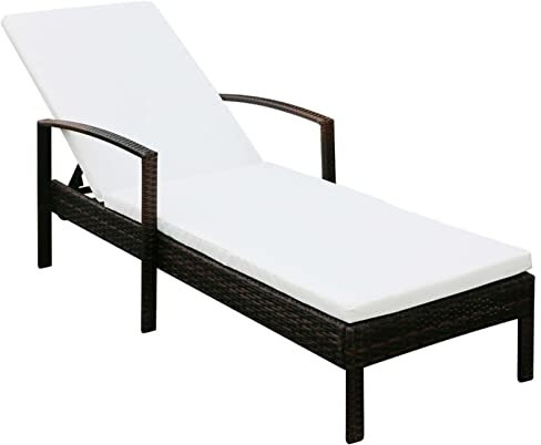 Gecheer Sonnenliege Gartenliege mit Auflage Polyrattan und Eisen Rattanliege Outdoor Relaxliege Verstellbar Rückenlehne 5 cm Dick Polster 195 x 68 x 52 cm (L x B x H)