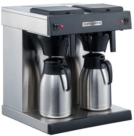 GGM Gastro | FKMV20D | Filterkaffeemaschine - 2X 2 Liter - 3,3 kW - mit 2 Warmhalteplatten - inkl. 2 Isolierkannen á 2 Liter