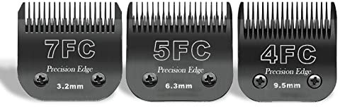 7FC/5FC/4FC Edelstahl Hundeschermaschinenklingen,kompatibel mit Heiniger/Andis/Oster A5/Wahl KM10 Serie,3er-Pack-Schwarz
