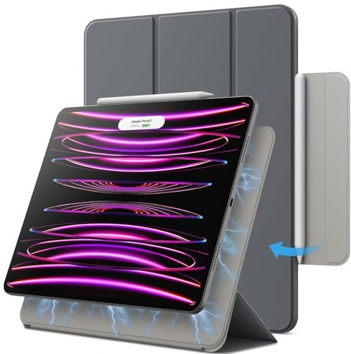 JETech Magnetische Hülle für iPad Pro 12,9 Zoll 2022/2021/2020/2018 (6./5./4./3. Generation), Pencil 2. Generation Aufladung, Schutzhülle Auto Wachen/Schlafen (Space Grau)
