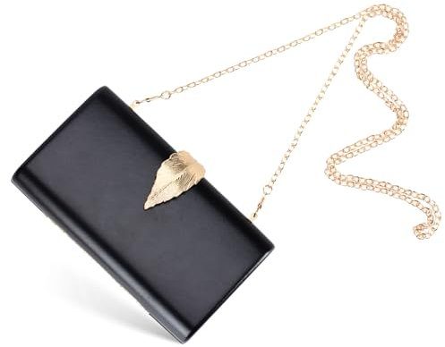 Beaguful Damen Mode Abendtaschen mit goldenen Blättern Crossbody Schulter Handtasche Kette abnehmbar, Schwarz