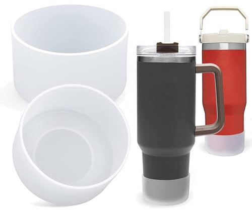 Gteller 2 Stück umweltfreundliche, rutschfeste Silikon-Untersetzer für Stanley 850 ml 1,134 ml Becher/Flasche (75 mm, transparentes Weiß)