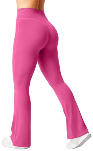 ZAAYO Flared Leggings Damen High Waist Yogahose Booucut Schlaghose Stretch Freizeithose für Sport Yoga Tanz Fitness Casual Arbeit Rosa Medium