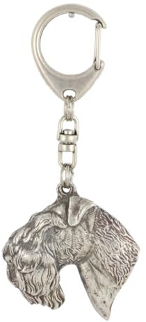 Art-Dog Niedlicher Hundeschlüsselanhänger - Exklusive Kollektion Kerry Blue Terrier Schlüsselanhänger Hund - Versilberte Keyring mit 2,5 cm Schloss - 5,1x4,6x8,9cm