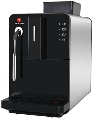 Milpoog Vollautomatische Espressomaschine, kompakte automatische Espressomaschine mit Mahlwerk und leistungsstarkem Dampfgarer, Touchscreen, 4 Kaffeesorten für Zuhause und Büro, silberner