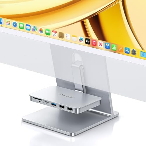 Minisopuru iMac Zubehör – USB C Hub für iMac 24 Zoll 2021/2023/2024, iMac USB Hub für iMac M1/M3/M4, iMac USB Adapter mit 10Gbps für iMac 24 Zoll und Studio Display 27 Zoll, Silber (ohne SSD Hafen)