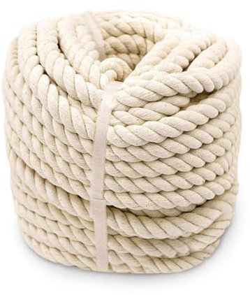 Aoneky Gedrehte Baumwollseil 10/14 /16mm, 15M/30M | 3-Strang Naturfaser Baumwollschnur für Makramee Boho Deko, Garten, Hängematte Balkon Aufhängen von Blumentöpfen (14mm 15M)