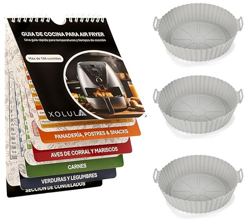 Xolula - x3 Molde Silicona freidora de Aire +Regalo guia de Tiempos y temperaturas Air Fryer - Accesorios freidora de Aire - Air Fryer Accesorios - moldes para freidora de Aire - Recipiente Air Fryer