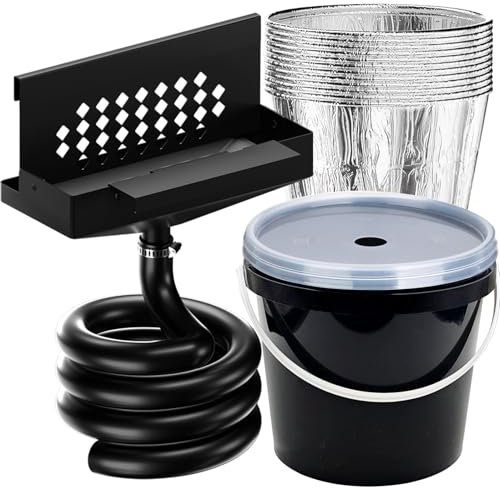 Rear Grease Drainage System for Blackstone Grease Catcher Upgrade,Grease Bucket with Transparent Lid,Grease Trap Funnel,12 Pack Foil Bucket Liners,Blackstone Griddle Accessories,Two Mounting Methods