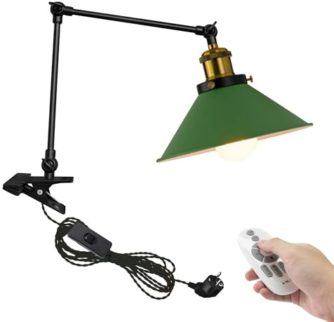 FSLiving Lampe industrielle à pince avec télécommande, clip réglable sur bureau, lampe de lecture, lampe de chevet à intensité variable, lampe de chevet avec bras flexible pour bureau, table de