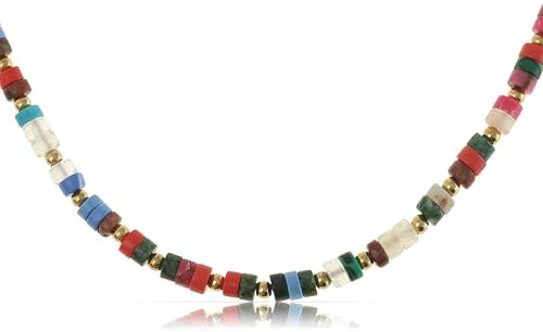 Made by Nami Perlenkette Damen Bunt aus Natursteinen 40 + 5 cm Halskette Damen Boho Schmuck Wasserfest & Hypoallergen Sommer Schmuck (Bunt Dunkel)