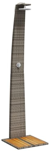 ChicAbode Gartendusche, Outdoor Dusche mit Lattenboden Stahlrahmen, Terrassendusche für Pool Schwimmbad, Gartenmöbel Terrassenmöbel Grau 55x60x224 cm Poly Rattan und Akazienholz
