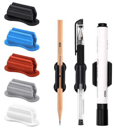 OUDQFCJ 5 pièces Porte-Stylos, Organisateur de Bureau en Silicone, Porte Stylo Bureau Autocollant et Adhésif Mural, pour Mur et Clipboard, pour Bureau, Maison, École, Cadeaux Créatifs (Cinq couleurs)