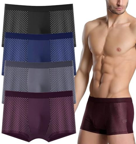 Boxer Homme en Bambou Lot de 4 – Respirant & Ultra Doux, Coupe Parfaite, Confortable & Élastique, Calecon Homme, sous-vêtements pour Le Quotidien & Le Sport (Tailles L–4XL)