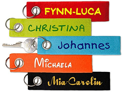 MY-BABY-SHOP Filz-Schlüsselanhänger Grün mit Name/Wunschtext Schlüsselband Schlüsselring