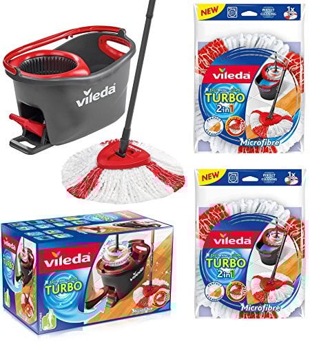 Vileda Turbo Easy Wring & Clean Set Completo - Mocio con secchio - Ersatzkopf + 2x Testa Di Ricambio Turbo Vileda Turbo EasyWring & Clean 2in1 - Vileda Set