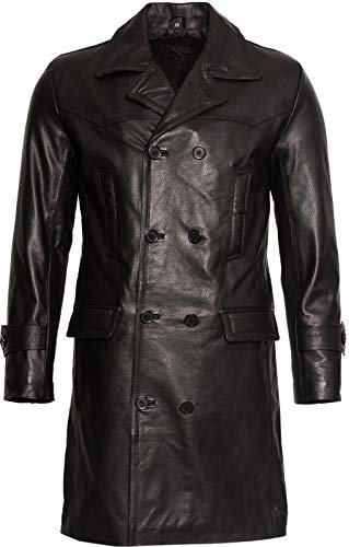 Infinity Leather Giacca da Uomo in Pelle di Vacchetta Nera Militare Tedesca S