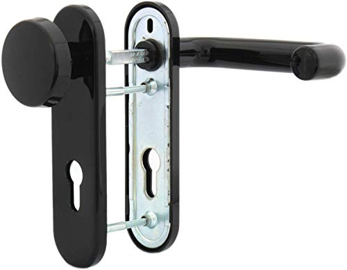 DENI Feuerschutzgarnitur Kurzschild rund oder eckig - schwarz - Entfernung 72mm - mit Profilzylinder-Lochung - Vierkant 9mm - für Kellertüren, Feuerschutztüren, etc. (Wechselgarnitur rund)