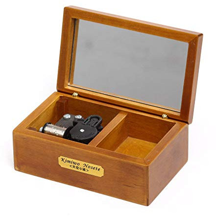 Youtang Spieluhr, 18 Noten, Uhrwerk, Holzspieluhr mit Spiegel, goldfarbenes Spielwerk, spielen Sie die Eiskönigin (Holz, silberfarbenes Uhrwerk)