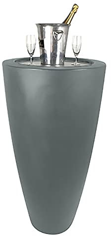 Plast'Up Rotomoulage Conique Gris 200L 2 en 1 Pot de Fleurs et Table de Cocktail INOX Delight, Diamètre 60cm et Hauteur 121 cm