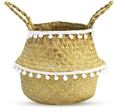 Sumshy Cesta Cesto Ropa Sucia, Cesta de Picnic Hecha a Mano de Algas Marinas 100%, Cestas Almacenaje Baño, Cesta Gourmet, Cesta Juguetes, Cestas de almacenaje para Ropa, Juguetes, Plantas, Frutas