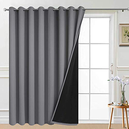 Yakamok 100% Blackout Thermal Insulated Grommet Curtains, Noise Reducing Barrier Panel for Sliding Glass Door, 2 Thick Layers Heat Full Light Blocking Patio Door Drapery, Grey, W100 x L84, 1 Panel