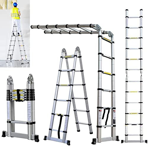 Foldable Ladders Scaffolding Loft Ladder 12.5ft/3.8M(1.9+1.9M) Aluminium Telescopic Stepadder Portable for Home Household DIY Builder Supply Garden Roof Work Office