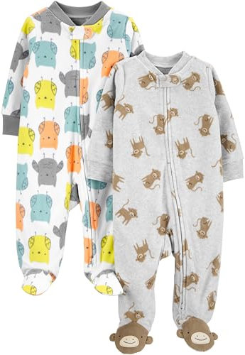Simple Joys by Carter's 2-Pack Neutral Fleece Footed Sleep And Play Traversine per Neonati e Bambini, Bianco Gufi/Grigio Scimmia, Prematuro (Pacco da 2) Bimbo