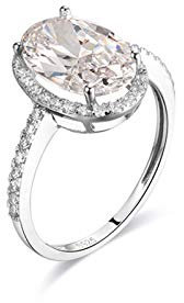 Daesar Ring 14K Weißgold für Damen Halo Oval VVS Moissanit Hochzeit Ring Weißgold Trauring mit Diamant 49 (15.6)
