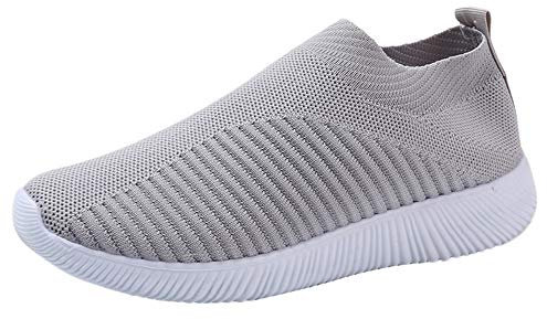 Chaussures Femme Ete Confortable Pas Cher Soldes Baskets Basses Plate Running Jogging Sport Respirant Mesh Chaussette Fille Tennis Sneakers (Gris, Numeric_40)