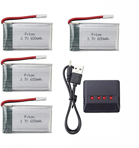 ZYGY 4pcs 3.7V 600mah Lithium Akku und 4 in 1 Ladegerät für MJX X708 X708W X709 UDI U45 U45W U42 U42W SYMA X5C X5SW X5SC S5 S5C S5W E32HW SS40 FQ36 T32 T5W H42 CW4 RC Quad-Rotor-Drohne