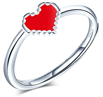 Yumilok Damenring Liebe Rot Herz Ring Ehering Verlobungsring Freundschaftsring Lifestyle-Ring 925 Sterling Silber verstellbar für Damen