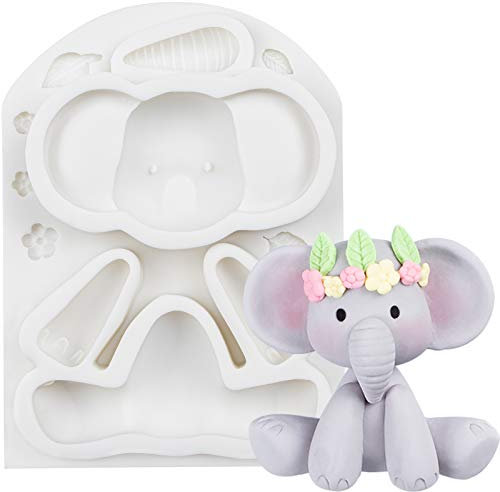 FUNSHOWCASE - Stampo in silicone per fondente con elefante, per baby shower, compleanno, decorazione per torte di zucchero, cioccolato, cupcake