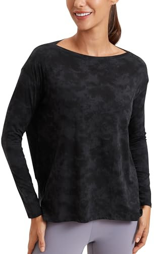 CRZ YOGA Damen Pima Baumwolle Sport Langarmshirt Fitness Yoga Langarm Leichte Shirt Longsleeve Lässig Oberteile Der Rauchtintennebel 42