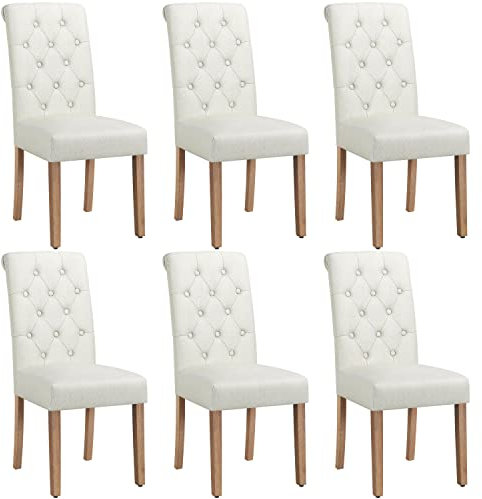 Yaheetech Fabric Dining Chairs Set of 6 Upholstered High Back Kitchen Chairs Soft Padded Seat and Wooden Legs for Home and Restaurants Beige