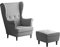 Ohrensessel Leo mit hocker, Ohrensessel grau, Lesesessel, Inari, Retro polsterstuhl, Ohrensessel mit hocker grau, Loungesessel Wohnzimmer, Polsterstuhl loungesessel, Inari (Hellgrau, Mit Hocker)
