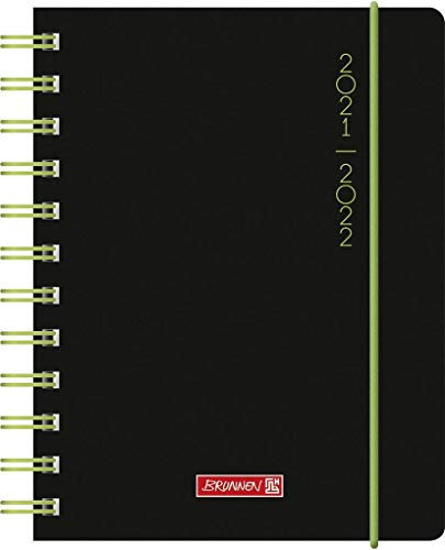 BRUNNEN 1071755122 Schülerkalender 2021/2022 „Plain Black“ 1 Seite = 1 Tag, Sa. + So. auf einer Seite, Blattgröße 12 x 16 cm, A6, PP-Einband