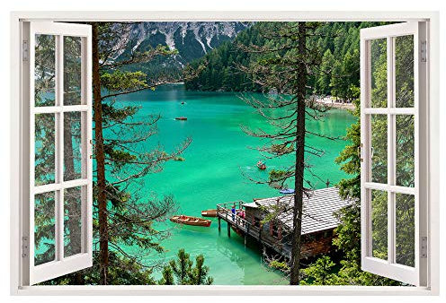 Leinwandbild mit Fensterblick – Bergsee 120 x 80 cm - Keilrahmen mit Druck