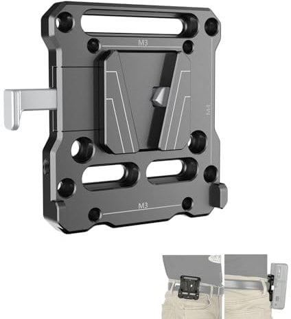 NICEYRIG V-Mount Battery Plate with Belt Clip, V Lock Quick Release Plate Set with 1/4 M3 M4 Thread Slot - 442